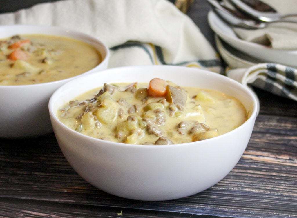 Soup in a white bowl