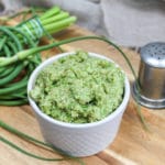 garlic scape pesto in a cup