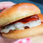 Pizza burger on a cutting board