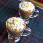 hot chocolate in a glass mug