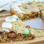 cookie cake on a tray and cut into wedges