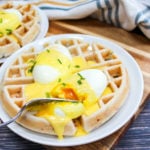 Waffles and eggs on a plate