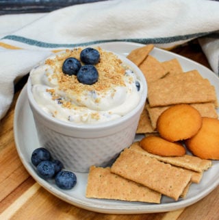 cheesecake dip in a white bowl