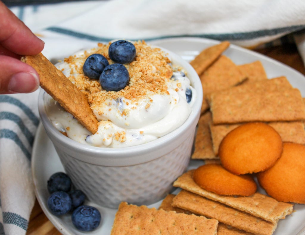 cheesecake dip in a white bowl