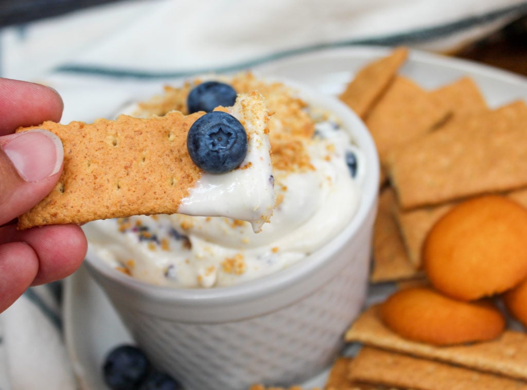 cheesecake dip in a white bowl