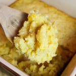 corn casserole scooped from a dish