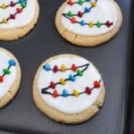 christmas lights cookies on a baking sheet