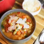 soup in a gray bowl
