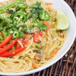 yellow curry noodle bowl in a bowl