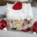 straight view of Raspberry White Chocolate Poke Cake