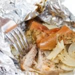 cut pork chop in foil packet