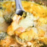 cheesy vegetables on a serving spoon