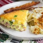 denver omelette on a plate with hashbrowns