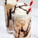 Blended Mocha Frappe with red and white straw