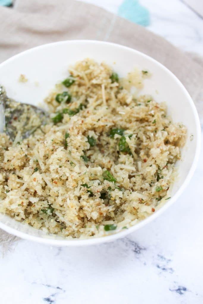 crispy topping in a white bowl