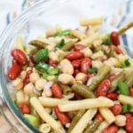 3-bean salad in a glass bowl